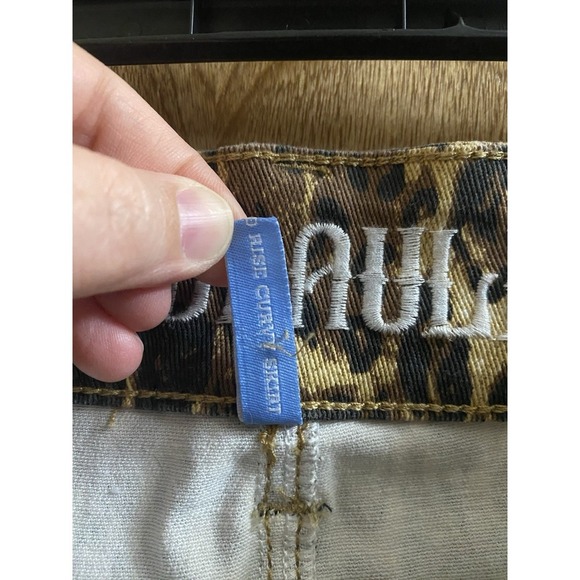 Hydraulic Womens Brown Leopard Denim Nolita Mid Rise Curvy Mini Skirt 8 Stretch - Picture 9 of 11